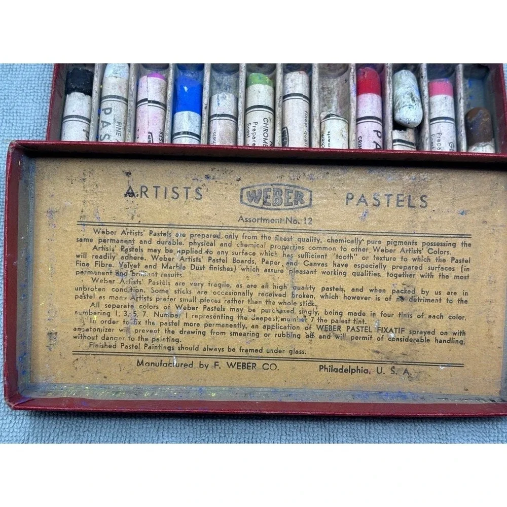 Vintage Weber Fine Artists Pastels Assortment No 12 Red Box Made in USA 12 Count